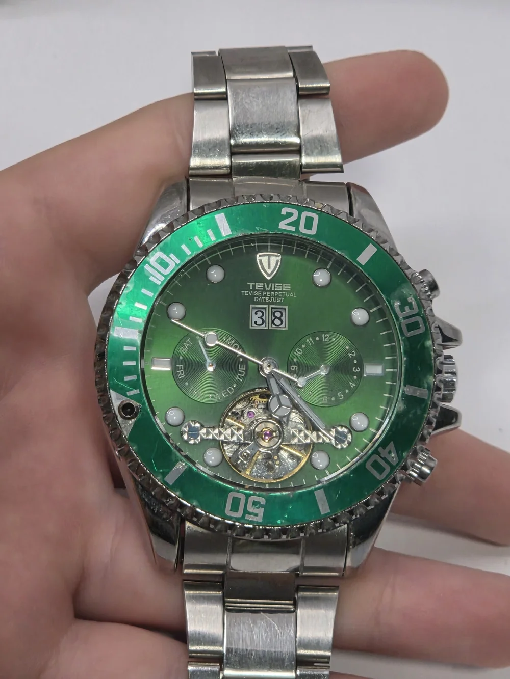 Tevise Men's Green Stainless Steel Automatic Watch